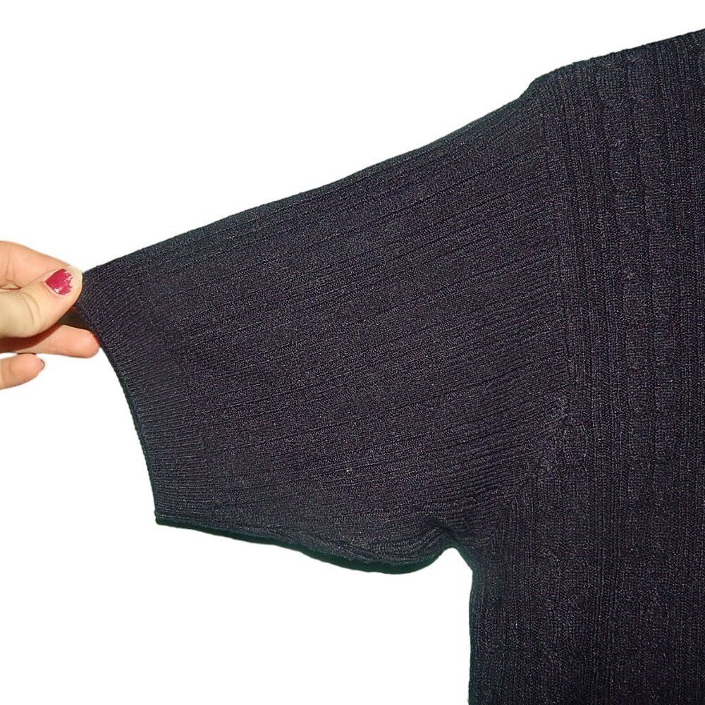 CRYSTAL KOBE women's medium vintage navy blue cable knit mock neck sweater tee - Picture 6 of 8